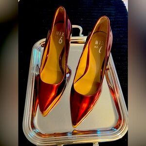 Never used. Classic high-heeled shoes, red patent leather.